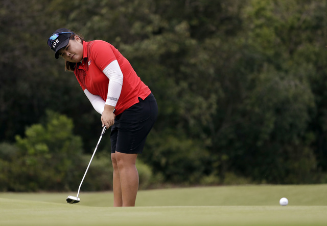 Inbee Park of South Korea birdies on the 13th hole during the final round of the women's golf event at the 2016 Summer Olympics in Rio de Janeiro, Brazil, Saturday, Aug. 20, 2016. (Alastair Grant/ ...