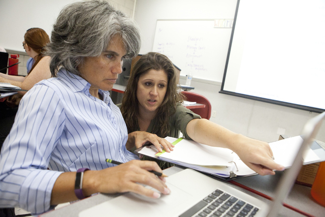 Teaching coach Jessica Stanley, right, instruct Lori Short on an assignment during the Teach for America training program on Tuesday, August 2, 2016, in Las Vegas. Loren Townsley/Las Vegas Review- ...
