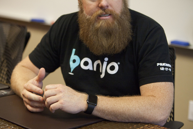 Damien Patton, founder and CEO of Banjo, speaks to the media at his office in Las Vegas on Tuesday, August 2, 2016. (Loren Townsley/Las Vegas Review-Journal) Follow @lorentownsley
