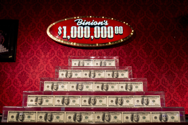 Binion's $1 million display is seen Thursday, Aug. 11, 2016, in Las Vegas. Elizabeth Page Brumley/Las Vegas Review-Journal Follow @ELIPAGEPHOTO