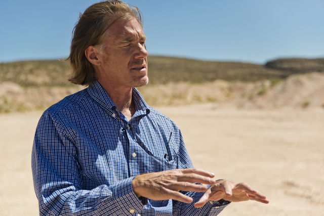 Ron Krater describes a proposed community during a tour of the site inside the Blue Diamond Hill Gypsum mine near the town of Blue Diamond on Thursday, Aug. 11, 2016. (Daniel Clark/Las Vegas Revie ...