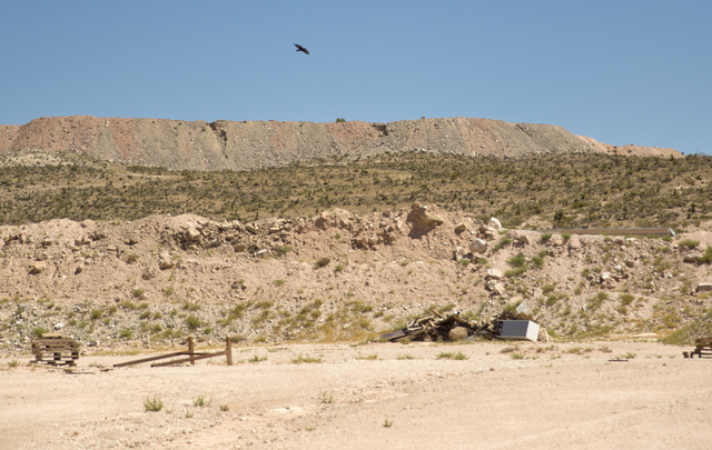 A crow flies over the site of a proposed community inside the Blue Diamond Hill Gypsum mine near the town of Blue Diamond on Thursday, Aug. 11, 2016. (Daniel Clark/Las Vegas Review-Journal) Follow ...