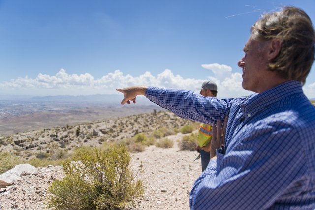 Ron Krater describes a proposed community during a tour of the site inside the Blue Diamond Hill Gypsum mine near the town of Blue Diamond on Thursday, Aug. 11, 2016. (Daniel Clark/Las Vegas Revie ...