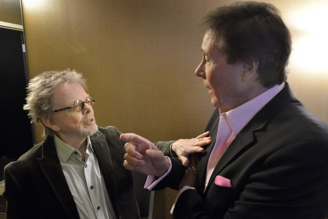 Singer, composer and actor Paul Williams, left, and Dennis Bono chat backstage before the start of "The Dennis Bono Show” at the South Point hotel-casino on Thursday, July 21, 2016. (Bill Hughes ...