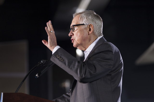 U.S. Sen. Harry Reid speaks during a campaign rally for Democratic presidential candidate Hillary Clinton at the International Brotherhood of Electrical Workers headquarters on Thursday, Aug. 4, 2 ...