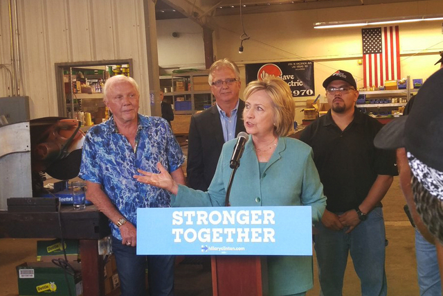 Hillary Clinton talks to a crowd at Mojave Electric in Las Vegas on Aug. 4, 2016 (@BenBotkin1/Twitter)