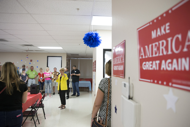 Former Arizona Gov. Jan Brewer speaks during the grand opening for the new campaign office for Republican presidential candidate Donald Trump in Las Vegas on Saturday, Aug. 27, 2016, in Las Vegas. ...