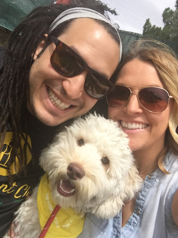 COURTESY
Eric Santiago and Rachel Meyer with Rex at Newport Lofts.