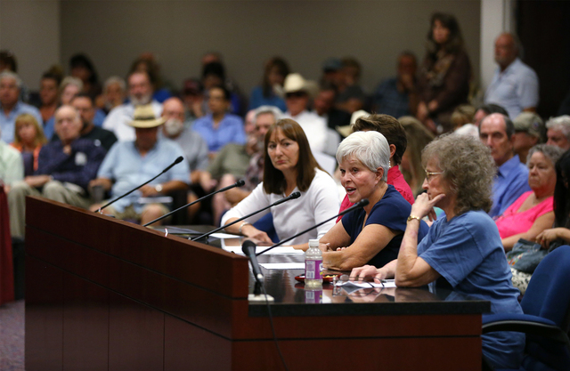 More than 700 people attend a subcommittee hearing at the Legislative Building in Carson City, Nev., on Friday, Aug. 26, 2016. Angry domestic well owners are concerned about a proposal to restrict ...
