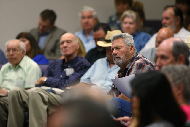 More than 700 people attend a subcommittee hearing at the Legislative Building in Carson City, Nev., on Friday, Aug. 26, 2016. Angry domestic well owners are concerned about a proposal to restrict ...