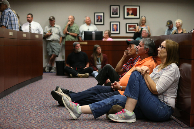 Four overflow rooms were needed as more than 700 people attend a subcommittee hearing at the Legislative Building in Carson City, Nev., on Friday, Aug. 26, 2016. Angry domestic well owners are con ...