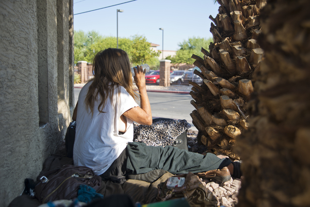 Leslie Walters, who became homeless four months ago, sits in a makeshift campsite along Foremaster Lane in downtown Las Vegas on Friday, Aug. 5, 2016. Daniel Clark/Las Vegas Review-Journal Follow  ...