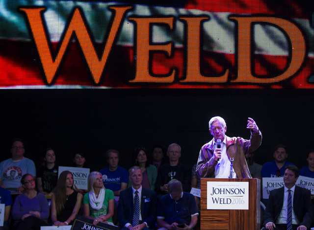 Libertarian vice presidential candidate Bill Weld speaks during a campaign rally at the SLS hotel-casino in Las Vegas on Thursday, Aug. 18, 2016. Chase Stevens/Las Vegas Review-Journal Follow @css ...