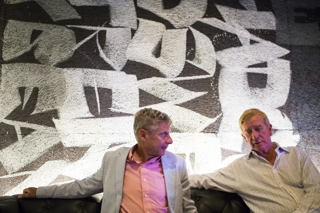 Libertarian presidential candidate Gary Johnson, left, with running Bill Weld, speaks during an interview before a campaign rally at the SLS hotel-casino in Las Vegas on Thursday, Aug. 18, 2016. C ...