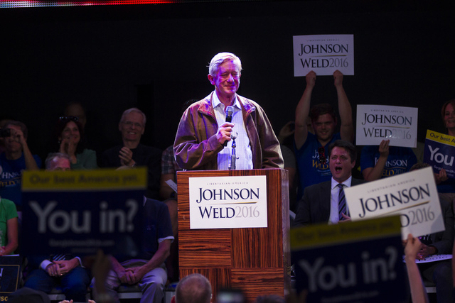Libertarian vice presidential candidate Bill Weld speaks during a campaign rally at the SLS hotel-casino in Las Vegas on Thursday, Aug. 18, 2016. Chase Stevens/Las Vegas Review-Journal Follow @css ...