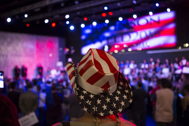 A supporter of Libertarian presidential candidate Gary Johnson looks on during a campaign rally at the SLS hotel-casino in Las Vegas on Thursday, Aug. 18, 2016. Chase Stevens/Las Vegas Review-Jour ...