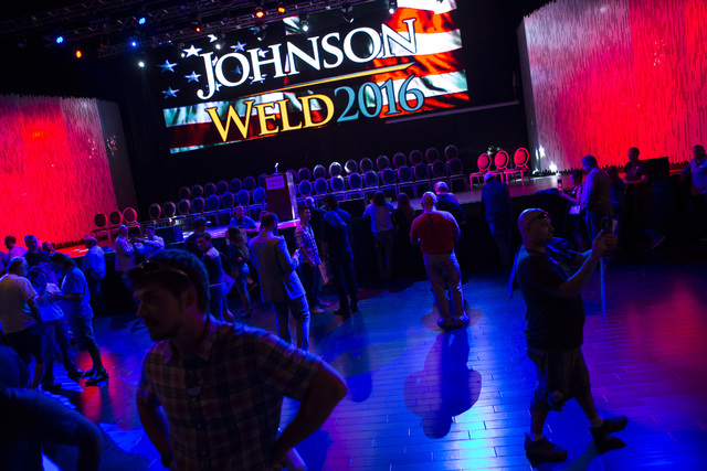 Supporters of Libertarian presidential candidate Gary Johnson arrive for a campaign rally at the SLS hotel-casino in Las Vegas on Thursday, Aug. 18, 2016. Chase Stevens/Las Vegas Review-Journal Fo ...