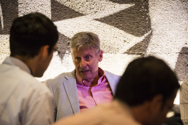 Libertarian presidential candidate Gary Johnson speaks during an interview before a campaign rally at the SLS hotel-casino in Las Vegas on Thursday, Aug. 18, 2016. Chase Stevens/Las Vegas Review-J ...