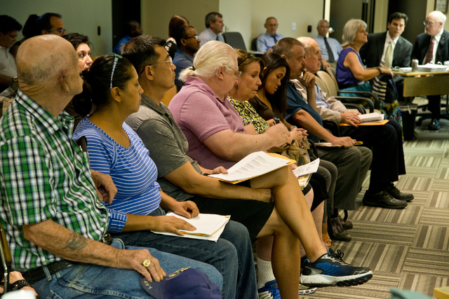 Homeowners affected by Summerlin Energy's bankruptcy wait for a meeting of the Nevada State Contractors Board to begin at their offices in Henderson on Thursday, Aug. 4, 2016. Daniel Clark/Las Veg ...