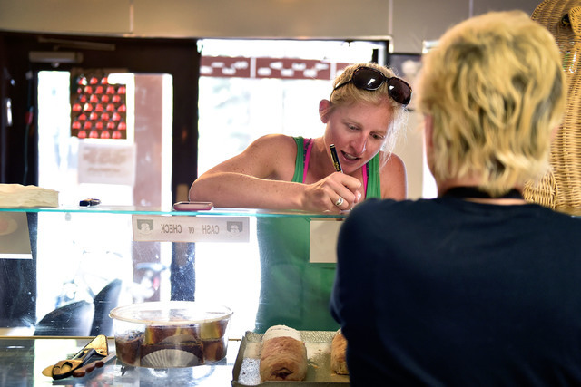 Marika Feld, left, takes an order from Katrina Van Gerpen at Ernie's International Pastries Wednesday, June 8, 2016, in Incline Village, Nev. Feld's husband, Ernie, started his baking career befor ...