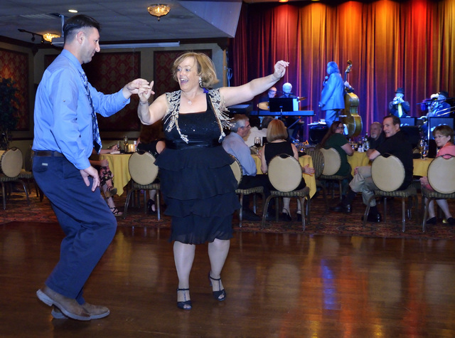 Mason Safe, left, dances with Jazzin’ Jeannie Brei at the Italian American Club, 2333 E. Sahara Ave., in Las Vegas June 2, 2016, as she performed with The Speakeasy Swingers. Bill Hughes/View