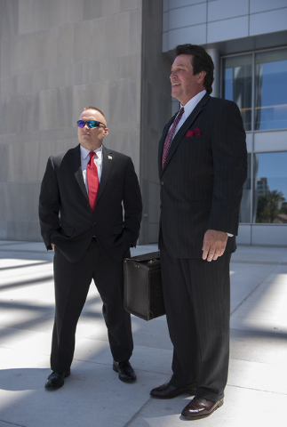 James Lescinsky, left, and his attorney Jack Campbell, are seen outside the Lloyd George U.S. Courthouse in Las Vegas on Monday, Aug. 8, 2016. (Martin S. Fuentes/Las Vegas Review-Journal)