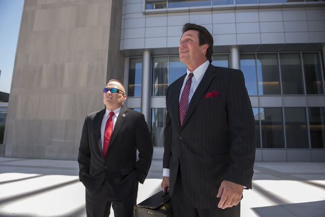 James Lescinsky, left, and his attorney Jack Campbell, are seen outside the Lloyd George U.S. Courthouse in Las Vegas on Monday, Aug. 8, 2016. (Martin S. Fuentes/Las Vegas Review-Journal)