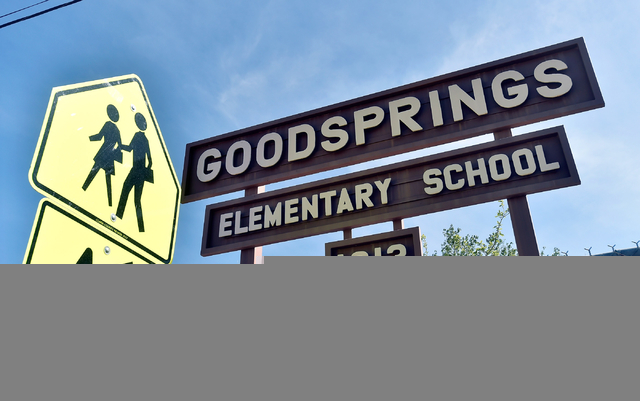 A sign marks the the Goodsprings Elementary School Tuesday, April 5, 2016, in Goodsprings. (David Becker/Las Vegas Review-Journal) Follow @davidjaybecker