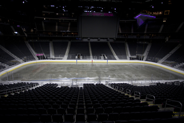 T-Mobile Area is shown after the first layer of black ice is sprayed for the NHL rink in Las Vegas on Saturday, June 30, 2016. Loren Townsley/Las Vegas Review-Journal Follow @lorentownsley