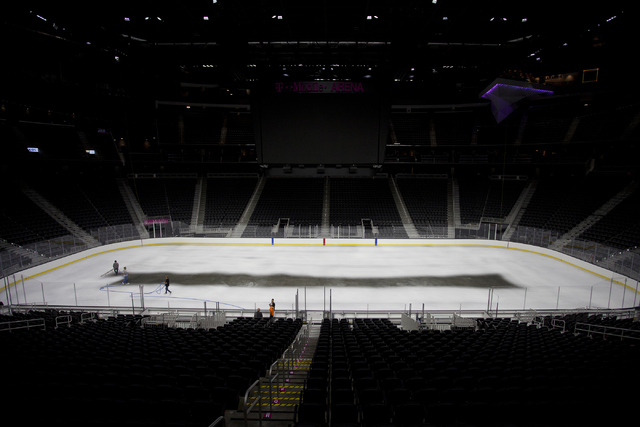 T-Mobile Area is shown while the white ice is sprayed for the NHL rink in Las Vegas on Saturday, June 30, 2016. Loren Townsley/Las Vegas Review-Journal Follow @lorentownsley