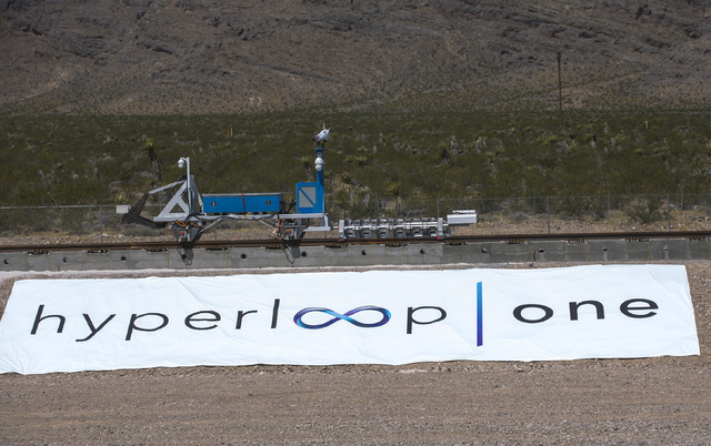 The Hyperloop One sled recovery vehicle returns the test vehicle after its first public test at Apex on Wednesday, May 11, 2016. (Jeff Scheid/Las Vegas Review-Journal Follow @jlscheid)