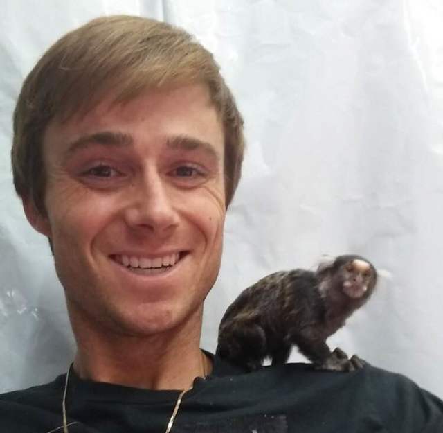 Jason Ellis plays with Gizmo, a 4-year-old marmoset monkey that is a certified emotional support animal. (Instagram)