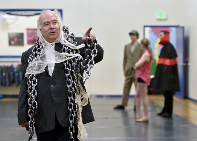Joseph Galata, dressed in costume, visits with students during a dance rehearsal Tuesday, June 7, 2016, in Reno. (David Becker/Las Vegas Review-Journal) Follow @davidjaybecker