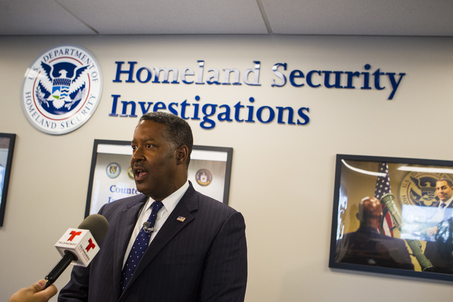 Peter Edge, executive associate director of Homeland Security Investigations within Immigration and Customs Enforcement, speaks during a tour following the ribbon cutting ceremony for the Federal  ...
