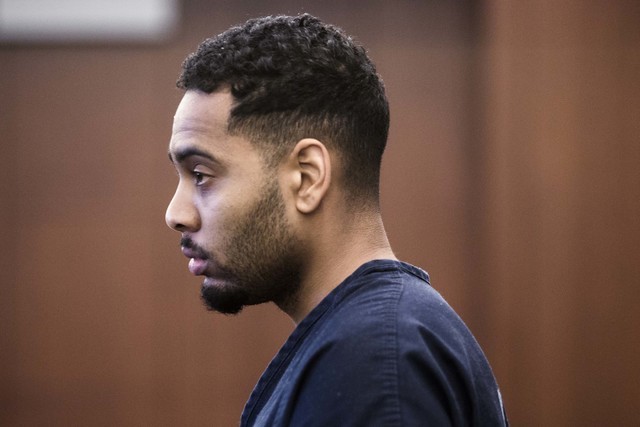 London Lacy, a former football player at the University of California, Davis, appears at Las Vegas Justice Court on Friday, Aug. 5, 2016. Lacy is charged in near-fatal beating at a Strip resort.(  ...