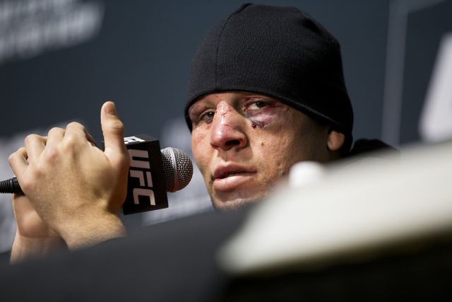 Nate Diaz speaks during the UFC 202 post-fight press conference at T-Mobile Arena on Saturday, Aug. 20, 2016, in Las Vegas. (Erik Verduzco/Las Vegas Review-Journal) Follow @Erik_Verduzco