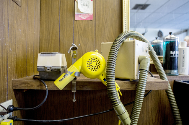 Hair styling tools are propped on a table at New Image Barber & Styling, Wednesday, Aug. 17, 2016, in Las Vegas. (Elizabeth Page Brumley/Las Vegas Review-Journal) Follow @ELIPAGEPHOTO