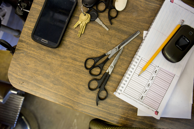 Scissors sit on a table at New Image Barber & Styling, Wednesday, Aug. 17, 2016, in Las Vegas. (Elizabeth Page Brumley/Las Vegas Review-Journal) Follow @ELIPAGEPHOTO