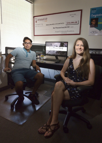 Enrique Villar, president of Radioactive Productions, left, and Lora Hendrickson, vice president, in their offices in Las Vegas on Tuesday, Aug. 16, 2016. (Bill Hughes/Las Vegas Review-Journal)