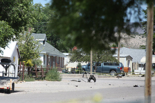 Shrapnel from a Wednesday-night bombing that killed one person sits on a street in Panaca, Nev., on Thursday, July 14, 2016. (Brett Le Blanc/Las Vegas Review-Journal) Follow @bleblancphoto