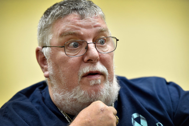 Michael Eshleman, Friends of Parkinson's volunteer and Parkinson patient shares his story during an interview Thursday, Aug. 18, 2016, in Las Vegas. Friends of Parkinson's will be hosting their an ...