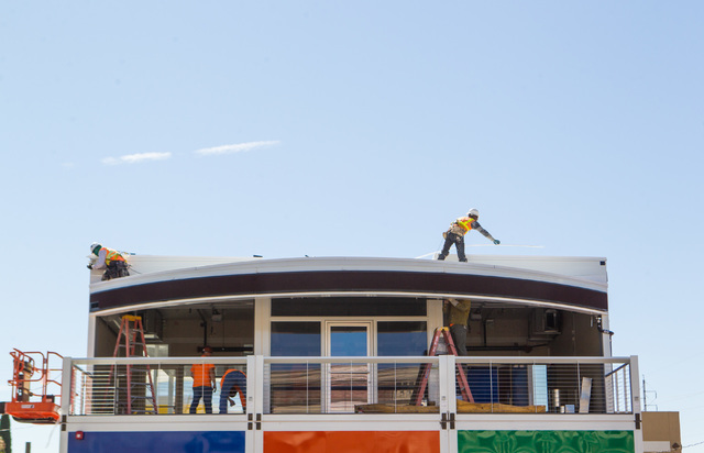 Construction progresses on Pawn Plaza, a Container Park-inspired restaurant and retail shopping complex planned by Rick Harrison of "Pawn Stars," in downtown Las Vegas, June 17, 2015. (Chase Steve ...