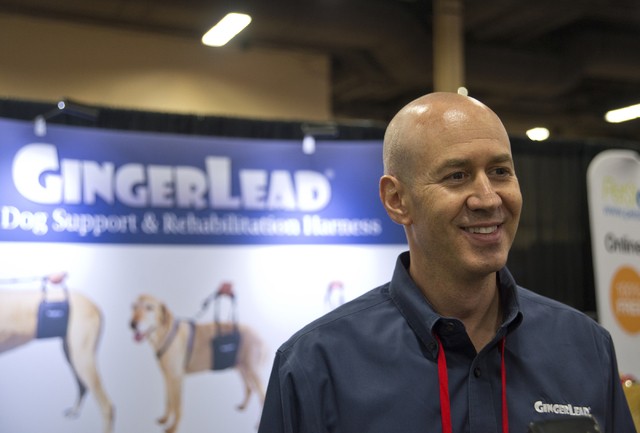 Barry Rubenetein, the owner of GingerLead speaks with media during the SuperZoo Trade Show at the Mandalay Bay Convention Center on the Las Vegas Strip on Tuesday, Aug. 2, 2016. (Daniel Clark/Las ...