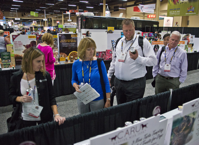 Attendees browse the "New Product Showcase" during the SuperZoo Trade Show at the Mandalay Bay Convention Center on the Las Vegas Strip on Tuesday, Aug. 2, 2016. Daniel Clark/Las ...