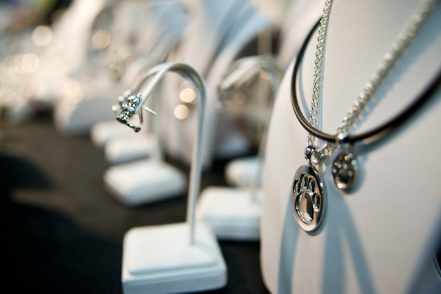 Pet themed jewelry sits on display during the SuperZoo Trade Show at the Mandalay Bay Convention Center on the Las Vegas Strip on Tuesday, Aug. 2, 2016. (Daniel Clark/Las Vegas Review-Journal) Fol ...