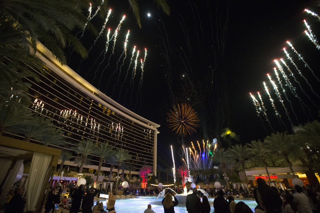 Guests watch the fireworks show during the Red Rock Resort 10th birthday celebration at Red Rock casino-hotel on Saturday, April 16, 2016, in Las Vegas. Erik Verduzco/Las Vegas Review-Journal Foll ...