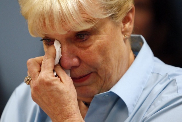 Peggy DiMaria, sister of slain Manson victim Jay Sebring, speaks during a parole hearing for Manson follower Susan Atkins Wednesday, Sept. 2, 2009, at the Central California Women's Facility in Ch ...