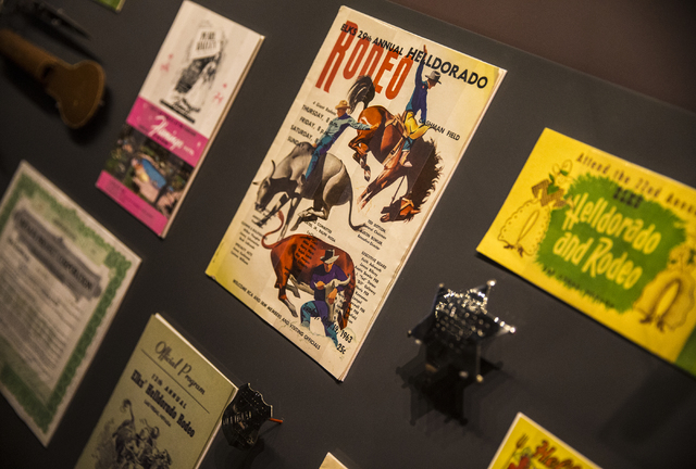 Historical rodeo flyers and memorabilia from Las Vegas' annual Helldorado celebration form one exhibit at the Nevada State Museum, Las Vegas. (Benjamin Hager/Las Vegas Review-Journal)