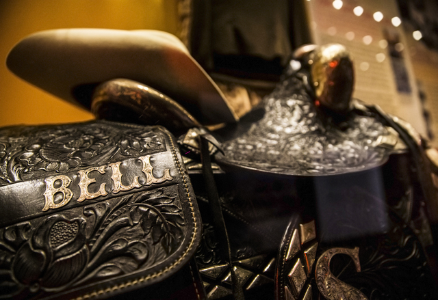 A saddle, hat and riding gear of popular movie cowboy (and Nevada lieutenant governor) Rex Bell, on display at the Nevada State Museum, Las Vegas. (Benjamin Hager/Las Vegas Review-Journal)