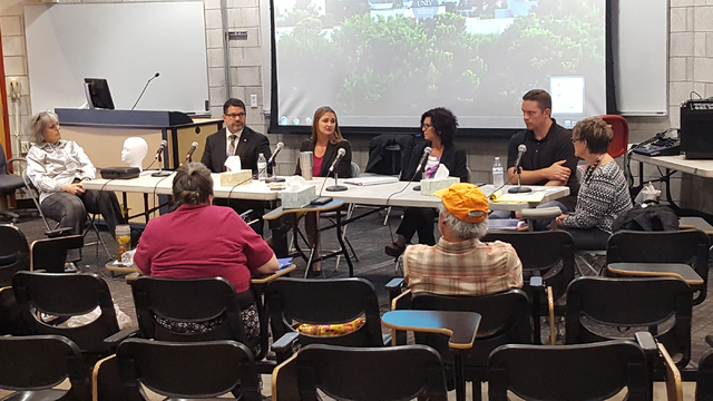 A roundtable of speakers are shown July 17 during a Strangulation Seminar hosted by the Academy for Career Enhancement at UNLV. Special to View